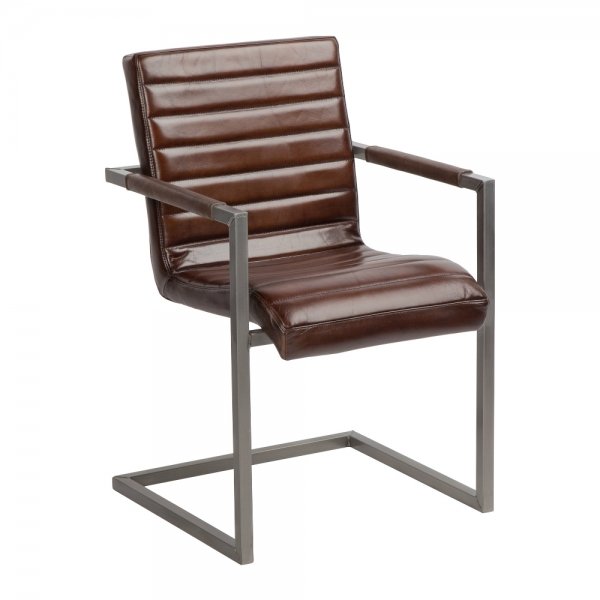 Стул с подлокотниками Leather Metal Коричневый Графит Стул с подлокотниками Leather Metal Коричневый Графит в Воронеже | Loft Concept