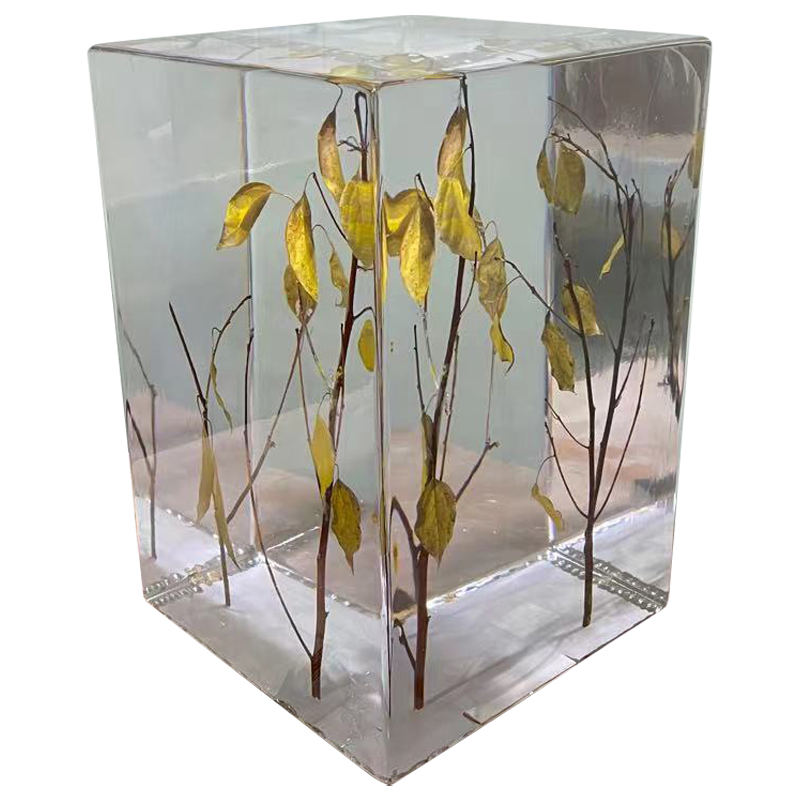 Дизайнерский столик из прозрачного полимера Clear Crystal Display Pedestal with Branches Прозрачный Желтый Коричневый Дизайнерский столик из прозрачного полимера Clear Crystal Display Pedestal with Branches Прозрачный Желтый Коричневый в Воронеже | Loft Concept