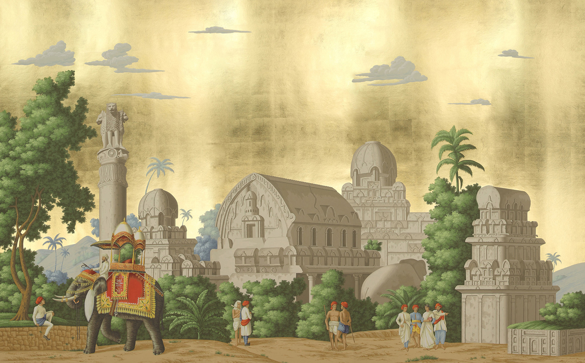 Обои ручная роспись Early Views of India Eden on Deep Rich Gold gilded paper Обои ручная роспись Early Views of India Eden on Deep Rich Gold gilded paper - постер Loft-Concept в Воронеже
