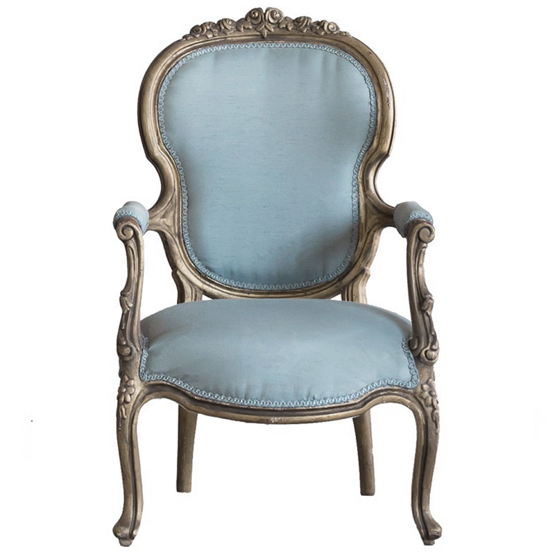 Кресло Arm Carved Chair  blue linen Голубой пастельный Темный дуб в Воронеже | Loft Concept 