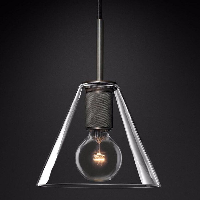 Подвесной светильник RH Utilitaire Funnel Pendant Black Темная бронза Прозрачное Стекло в Воронеже | Loft Concept 