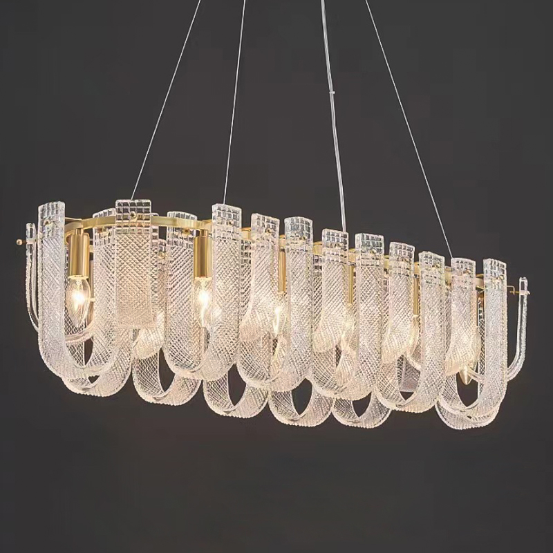 Линейная Люстра Prudence Textured Glass Chandelier A Золотой Прозрачное Стекло в Воронеже | Loft Concept 