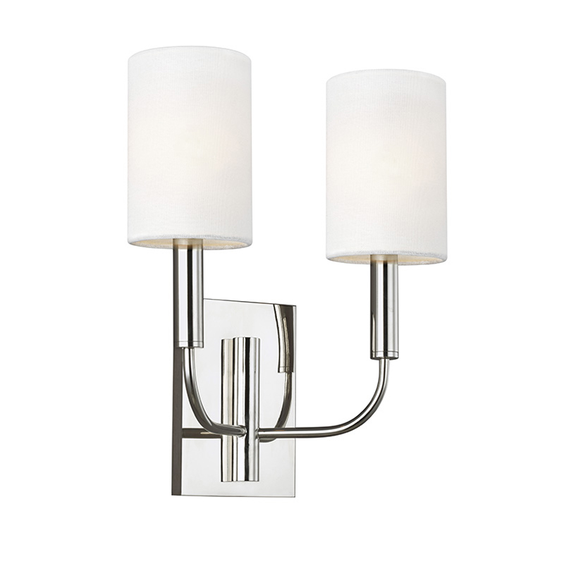 Бра с прямоугольным основанием и 2-мя белыми цилиндрическими льняными абажурами Feiss Никель Бежевый Латунь в Воронеже | Loft Concept 