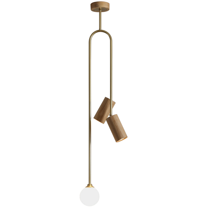 Потолочный светильник Ando Wooden Metal Brass Light 3 плафона Древесина Коричневый Латунь в Воронеже | Loft Concept 