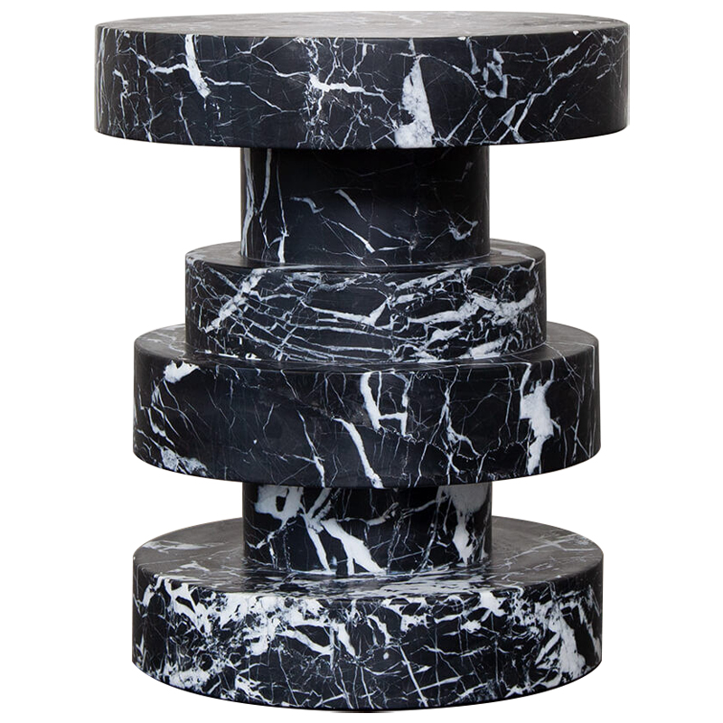 Приставной стол Apollo Stool Nero Marquina дизайн Kelly Wearstler Черно-белый Черный Мрамор Nero в Воронеже | Loft Concept 