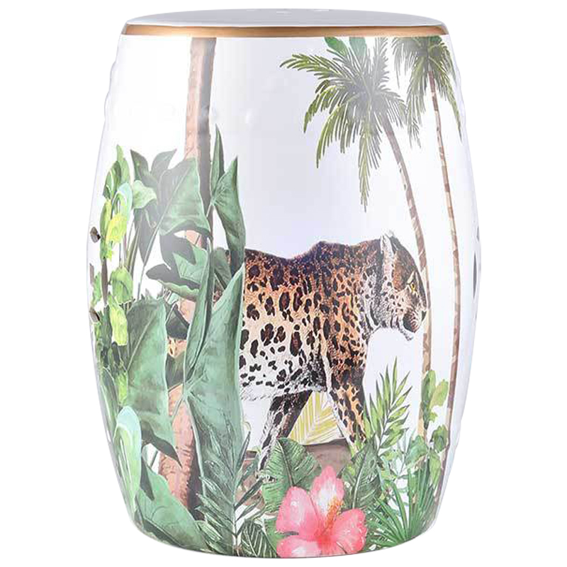 Керамический табурет Leopard Tropical Animal Ceramic Stool White Белый Зеленый Коричневый в Воронеже | Loft Concept 