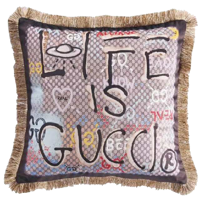 Декоративная подушка Cтиль Gucci Life is Gucci Коричневый Мульти в Воронеже | Loft Concept 