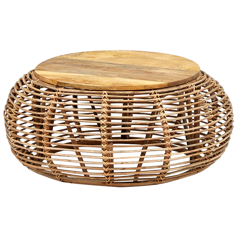 Плетеный кофейный стол с деревянной столешницей Wicker Wood Coffee Table Древесина в Воронеже | Loft Concept 