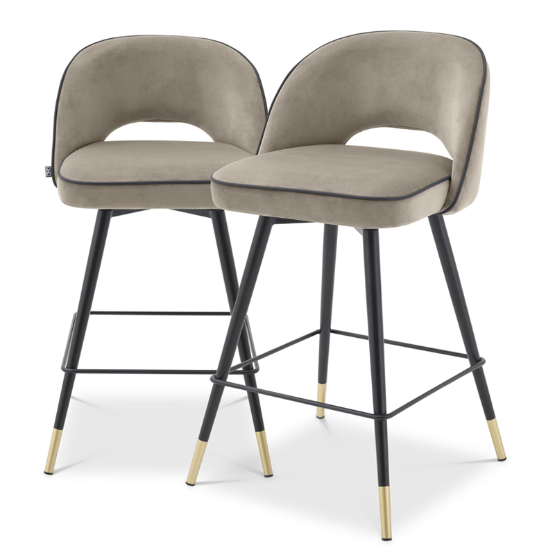 Комплект полубарных стульев Eichholtz Counter Stool Cliff set of 2 greige Бежево-серый Черный Латунь в Воронеже | Loft Concept 