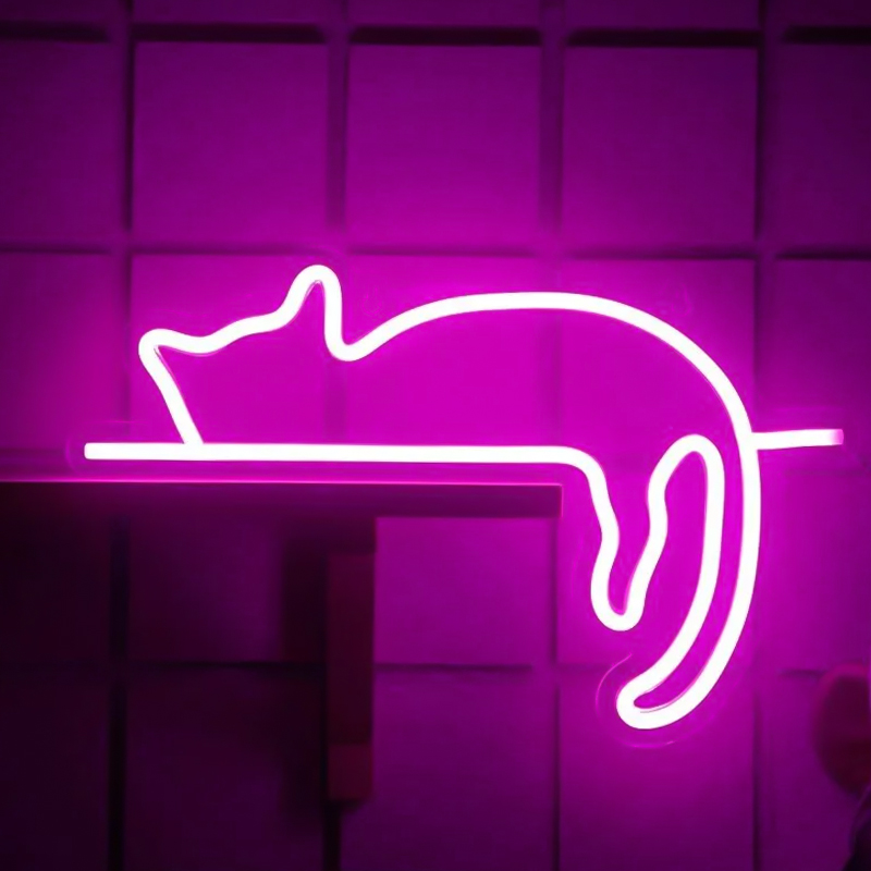 Неоновая настенная лампа Sleeping Kitten Neon Wall Lamp Розовый в Воронеже | Loft Concept 