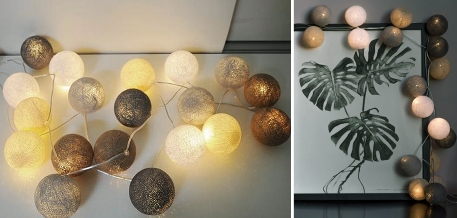 Гирлянда хлопковые фонарики Сotton Ball Sand-Grey - Loft-Concept в Воронеже