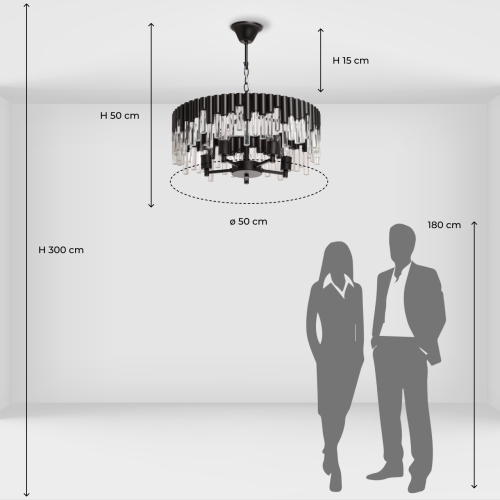 Люстра круглая из матового черного металла с подвесками из прозрачных стеклянных трубок Noir Tubes в Воронеже