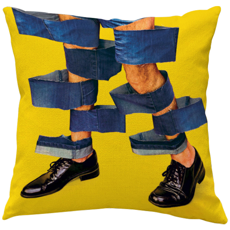 Декоративная подушка Seletti Cushion Jeans Желтый Синий Черный в Воронеже | Loft Concept 