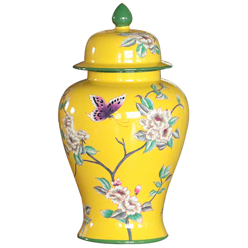 Ваза с крышкой Porcelain Yellow Garden Vase Желтый Зеленый в Воронеже | Loft Concept 