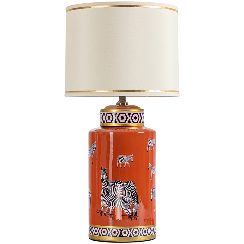 Настольная лампа Zebra Orange Lampshade Оранжевый Черно-белый Бежевый Золотой в Воронеже | Loft Concept 