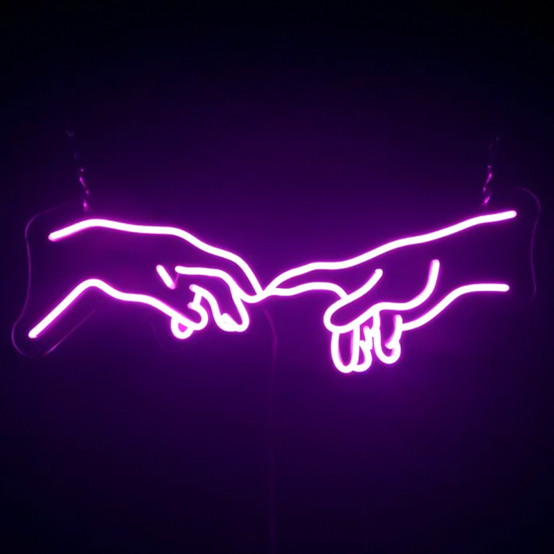 Неоновая настенная лампа Creation of Adam Hands Neon Wall Lamp Фиолетовый в Воронеже | Loft Concept 