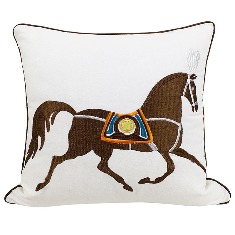 Декоративная подушка Hermes Horse Pillow Белый Коричневый Мульти в Воронеже | Loft Concept 