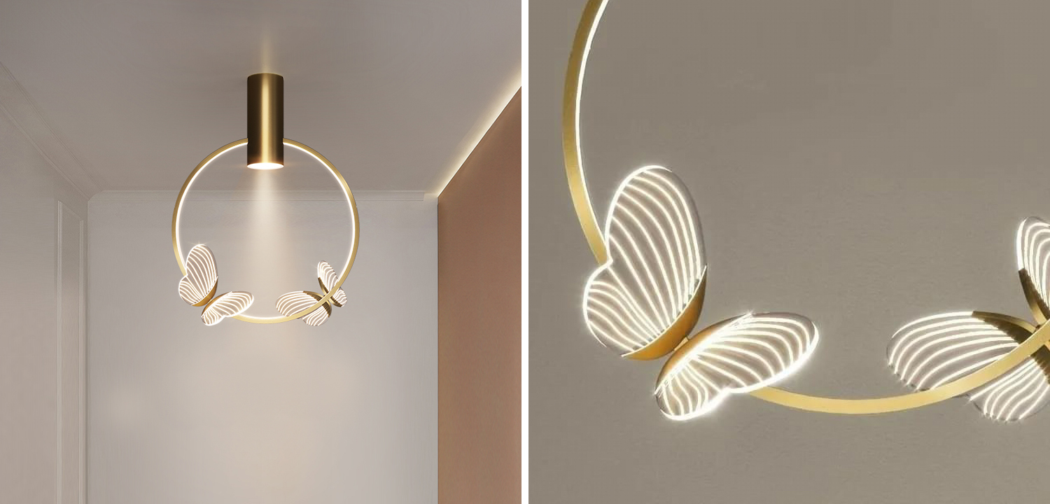 Потолочный светильник с декоративными светящимися бабочками  Butterfly Double disk F - фото