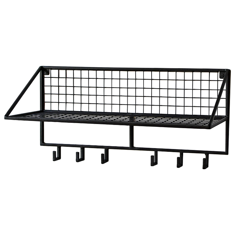 Вешалка с полкой Rhian Industrial Metal Rust Shelf Black S Черный в Воронеже | Loft Concept 