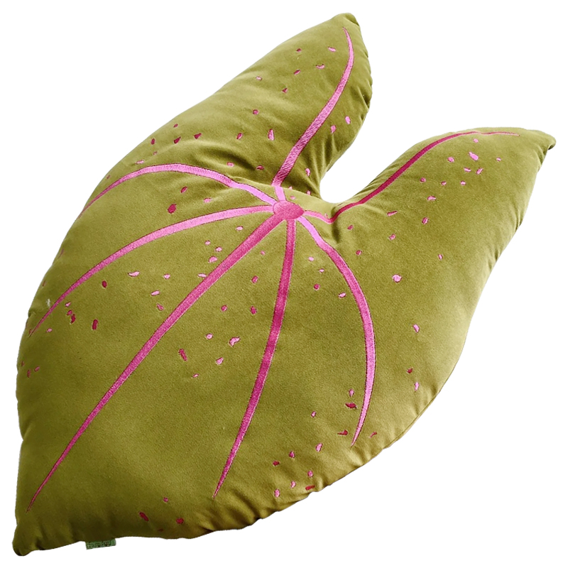 Декоративная подушка Botanical Cushion Caladium Зеленый смок Розовый в Воронеже | Loft Concept 