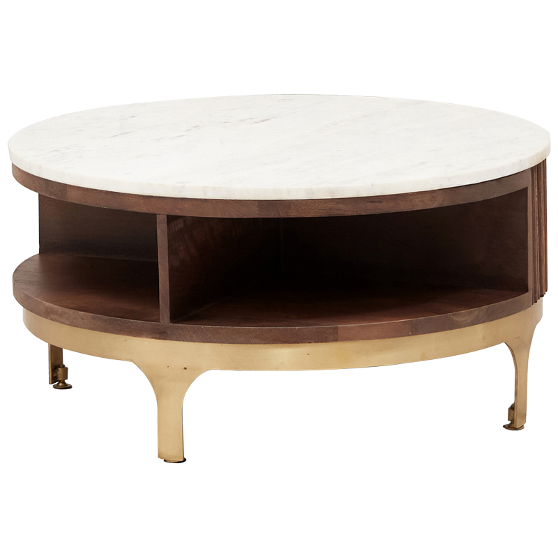 Круглый кофейный стол Sadie Round Coffee Table Белый Коричневый Латунь Круглый кофейный стол Sadie Round Coffee Table Белый Коричневый Латунь в Воронеже | Loft Concept