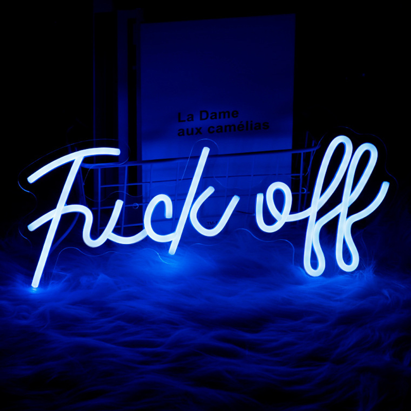 Неоновая настенная лампа Fuck Off Neon Wall Lamp Синий Синий в Воронеже | Loft Concept 