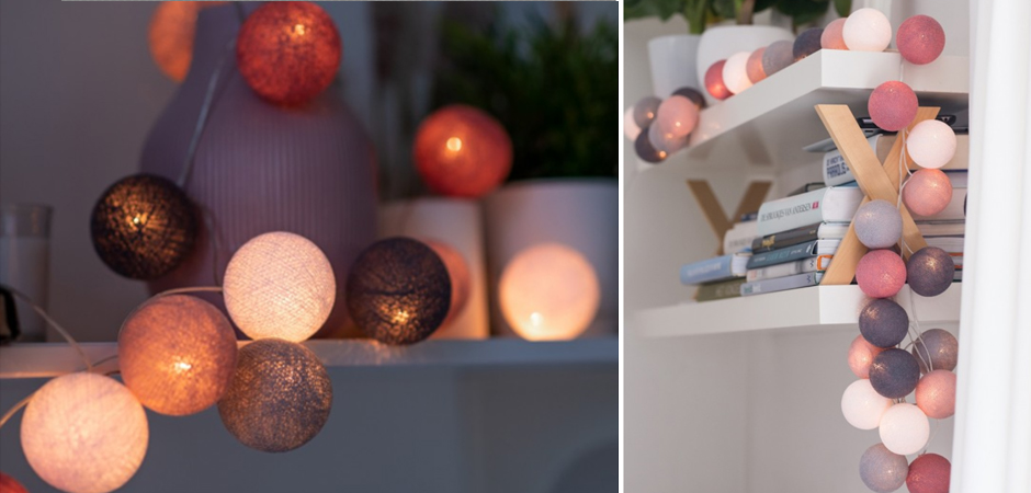 Гирлянда хлопковые фонарики Сotton Ball Dirty Rose - Loft-Concept в Воронеже