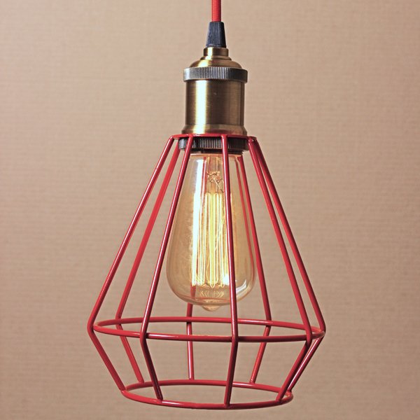 Подвесной светильник Wire Cage Pendant Punch Red Красный в Воронеже | Loft Concept 