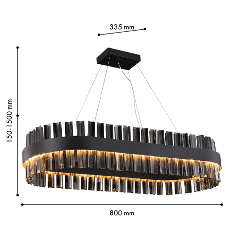Люстра подвесная овальная с чёрным металлическим каркасом и элементами из дымчатого стекла Retro FROZEN GLASS в Воронеже