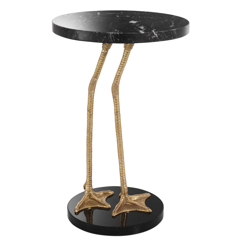 Приставной стол Eichholtz Side Table Lagoon Латунь Черный Мрамор Nero Черный в Воронеже | Loft Concept 