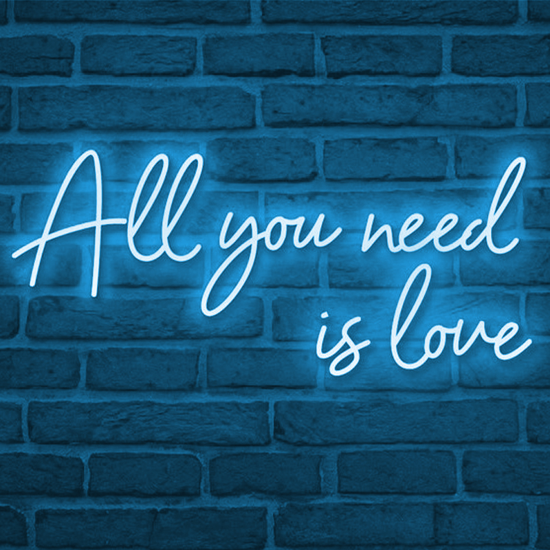 Неоновая настенная лампа All You Need is Love Neon Wall Lamp Синий Синий Прозрачный в Воронеже | Loft Concept 