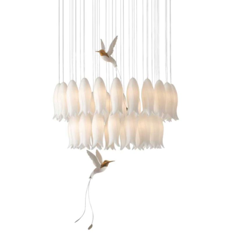 Люстра c Птичками Колибри Sagarti Pendant lamp ALBA Flowers & Birds Белый Золотой в Воронеже | Loft Concept 