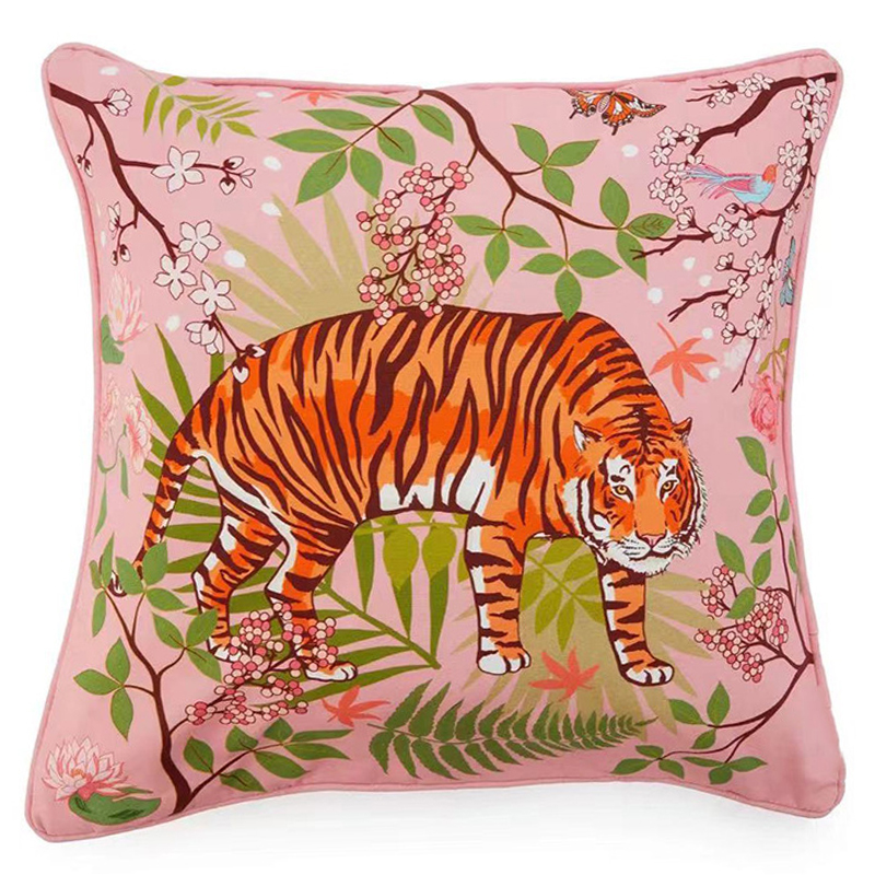 Декоративная подушка Tiger Pink Velvet Cushion Розовый Мульти в Воронеже | Loft Concept 