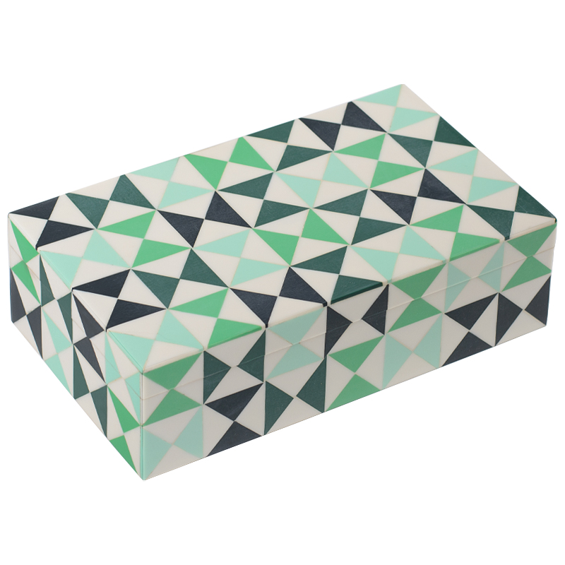 Шкатулка Small Triangles Green Bone Inlay Box Зеленый Белый Мятный в Воронеже | Loft Concept 