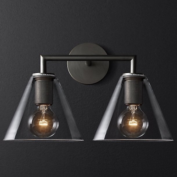 Бра RH Utilitaire Funnel Shade Double Sconce Black Прозрачное Стекло Темная бронза в Воронеже | Loft Concept 