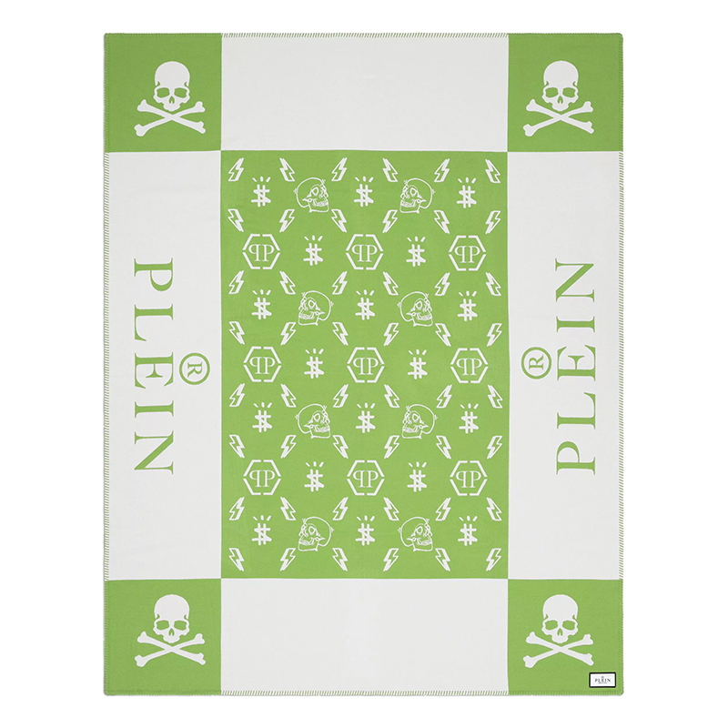 Плед Philipp Plein Plaid Cashmere Skul Green Зеленый Белый в Воронеже | Loft Concept 