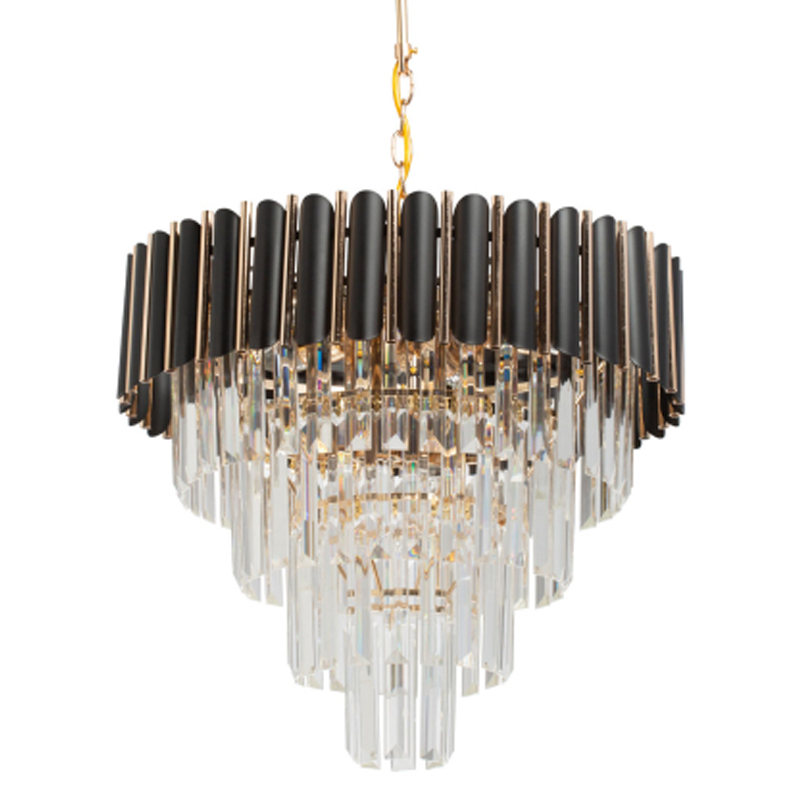 Люстра из черного металла с многоярусными подвесками из прозрачного хрусталя на золотой цепи Empire Black Chandelier Crystal Золотой Прозрачный Черный в Воронеже | Loft Concept 