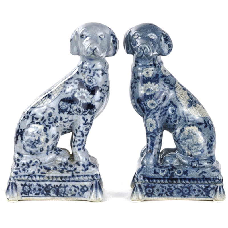 Статуэтки Oriental Blue & White Ornament Dogs набор из 2-х штук Белый Синий в Воронеже | Loft Concept 