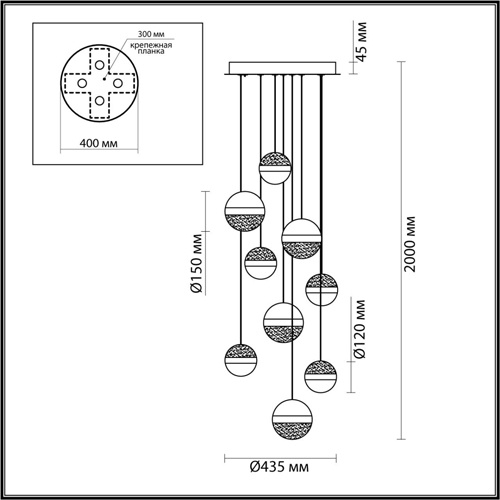 Люстра каскадная с 9-ю подвесами бронза и никель Peggy Futura lamp в Воронеже