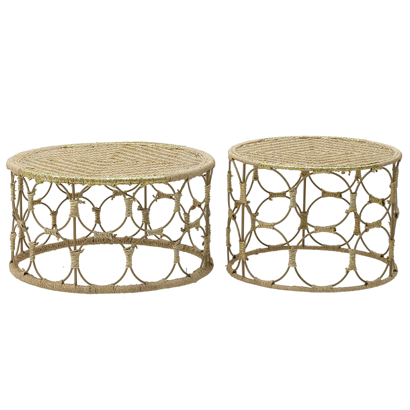 Комплект кофейных столиков Jute Metal Coffee Tables Золотой Бежевый в Воронеже | Loft Concept 