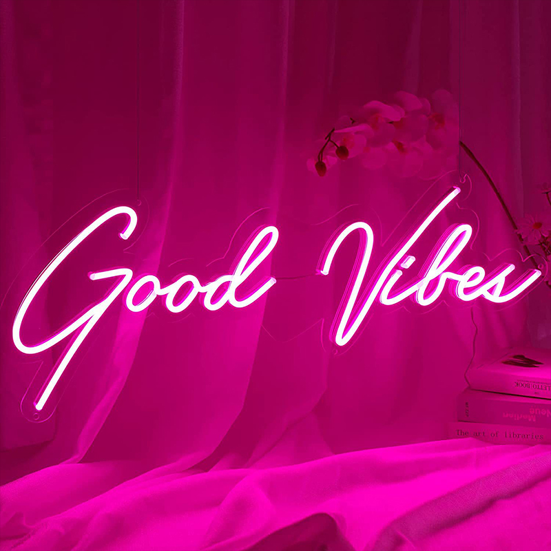 Неоновая настенная лампа Good Vibes Neon Wall Lamp Прозрачный Розовый в Воронеже | Loft Concept 