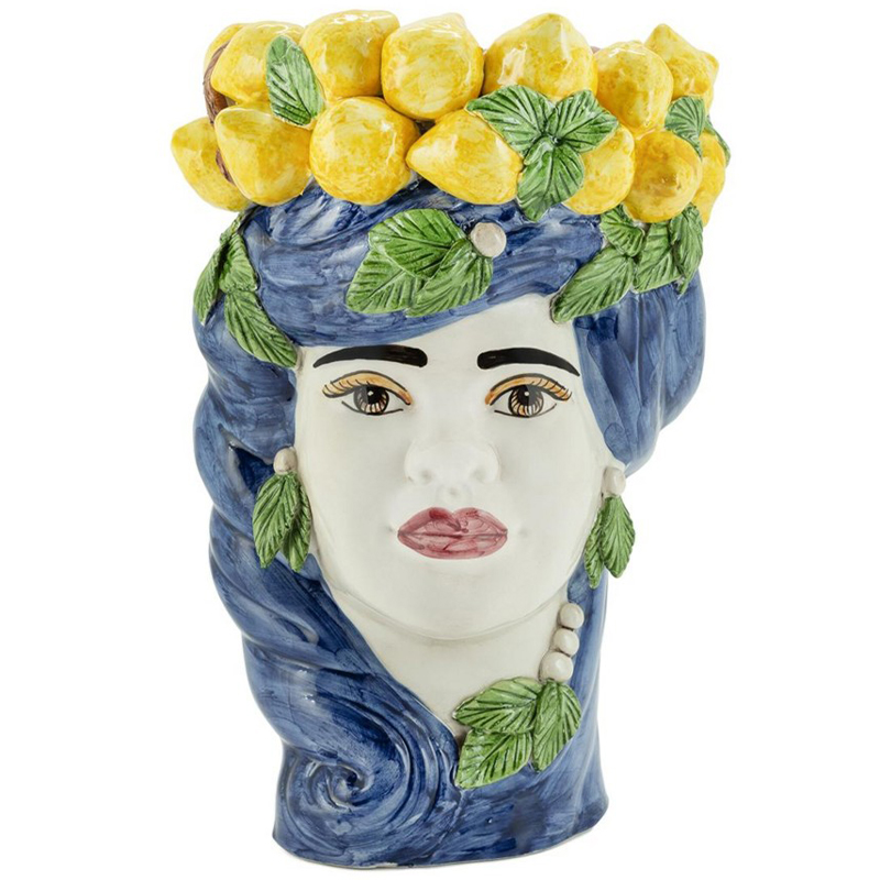 Ваза Vase Lemon Head Lady Blue Синий Желтый Зеленый Мульти в Воронеже | Loft Concept 