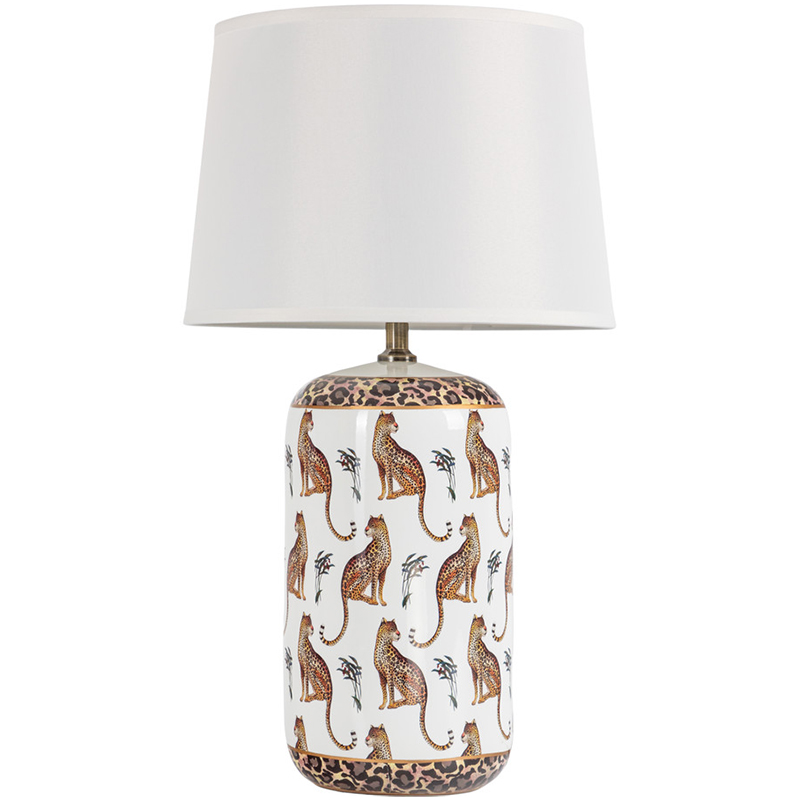 Настольная лампа с абажуром Leopard Lampshade White Белый Коричневый в Воронеже | Loft Concept 