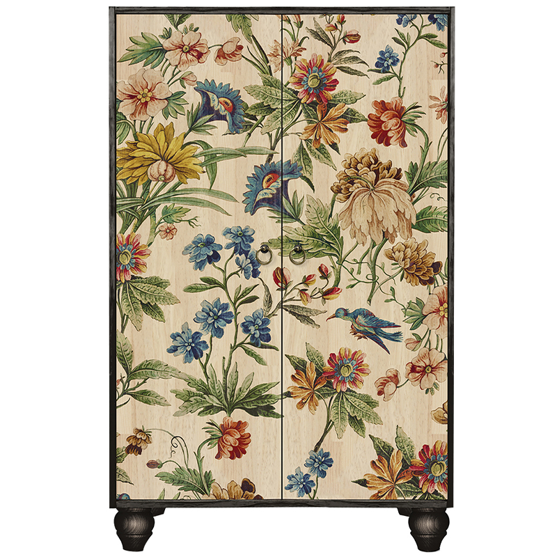 Шкаф с цветочным изображением на дверцах Floral Print Cabinet Мульти Черный Бежевый в Воронеже | Loft Concept 