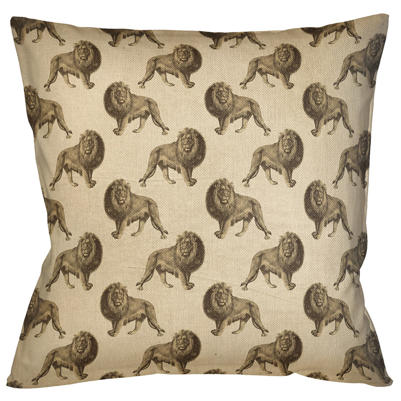 Декоративная подушка с узором из львов Home Safari Beige Бежевый Коричневый Декоративная подушка с узором из львов Home Safari Beige Бежевый Коричневый в Воронеже | Loft Concept