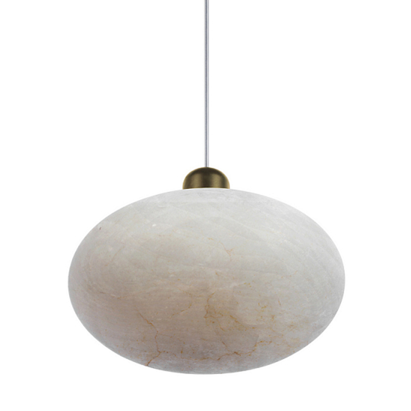 Подвесной светильник с плафоном в виде эллипса из белого алебастра Cryptocrystalline Stone Бронза Белый в Воронеже | Loft Concept 