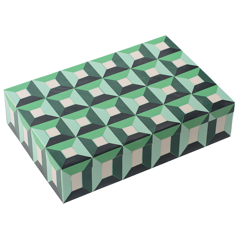 Шкатулка Squares Green Bone Inlay Box Зеленый Белый в Воронеже | Loft Concept 