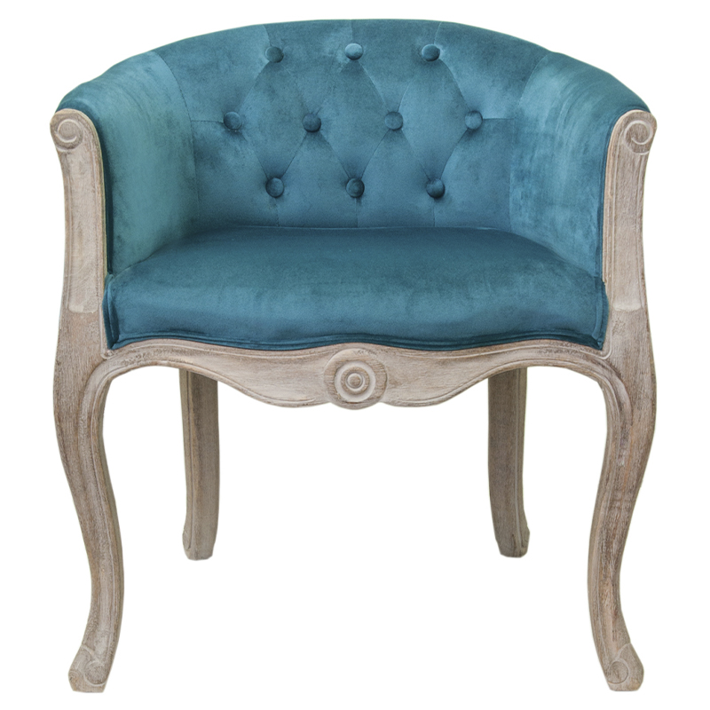 Кресло низкое в стиле прованс Louis French Armchair blue velour Бирюзовый Бежевый в Воронеже | Loft Concept 