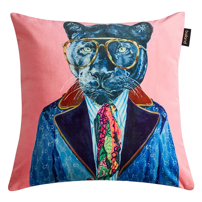 Декоративная подушка Стиль Gucci Panther Fashion Animals Cushion Pink Розовый Синий Мульти в Воронеже | Loft Concept 