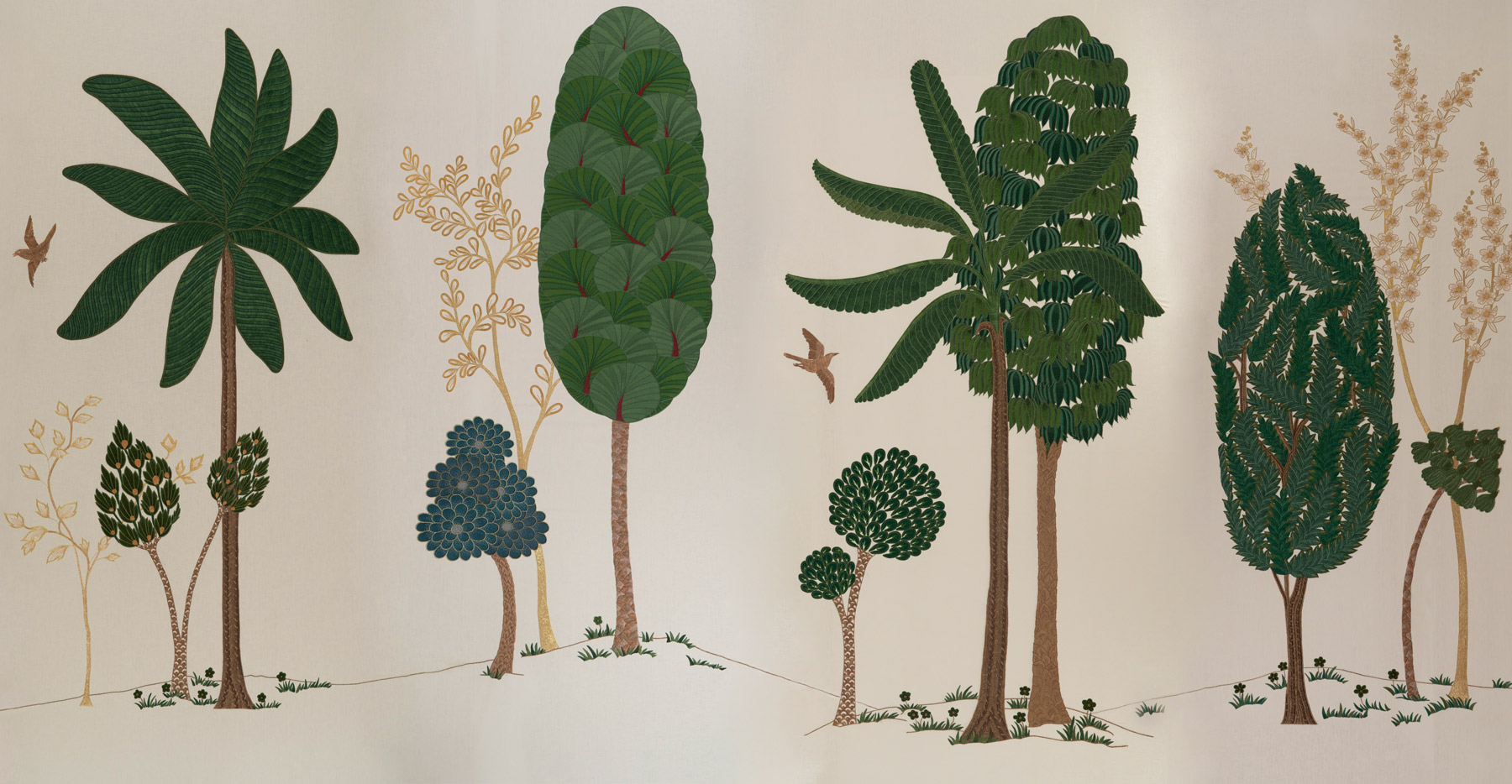 Обои ручная роспись Mughal Trees Original colourway on linen - постер Loft-Concept в Воронеже